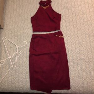 Red Suede Two Piece Set